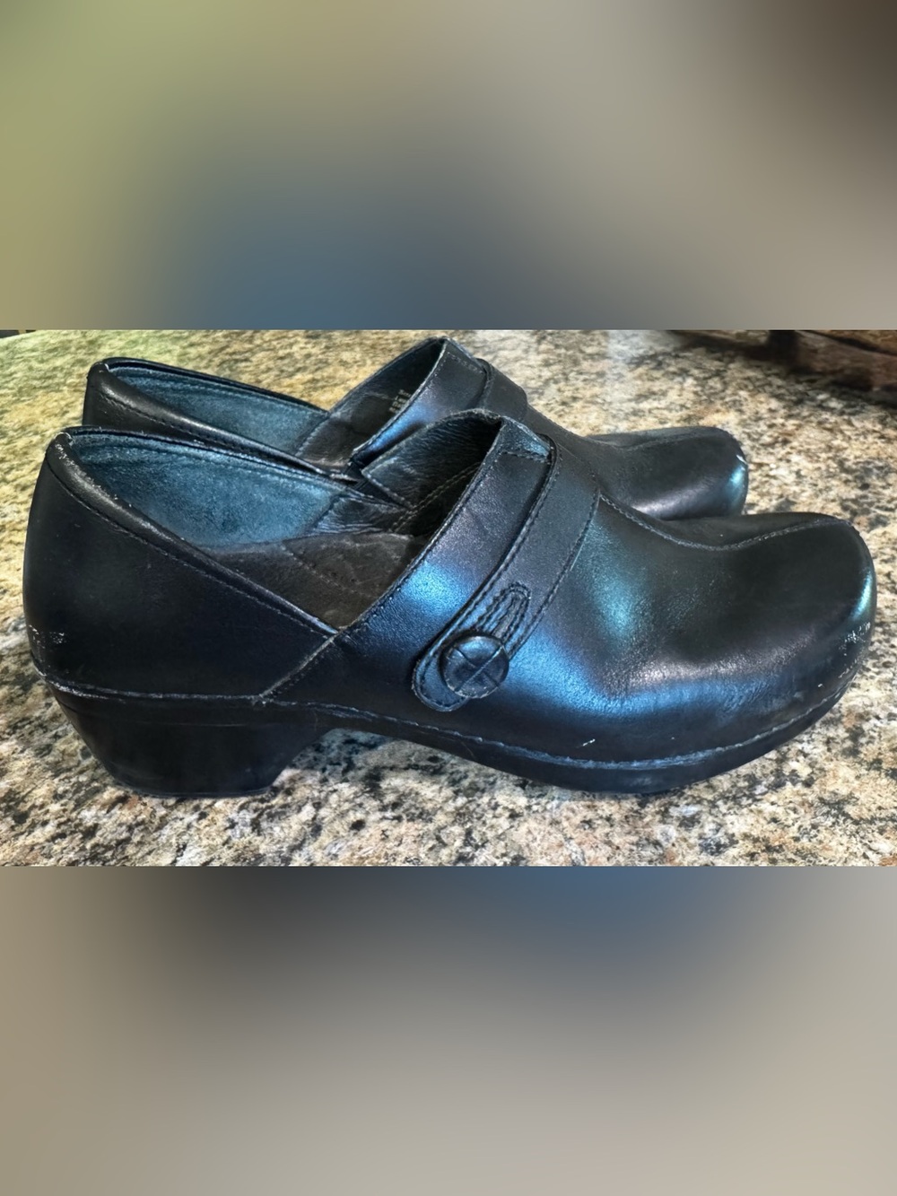 DANSKO Women Size EU 41 US 10.5 Black Leather Clogs Shoes Strap Button Western